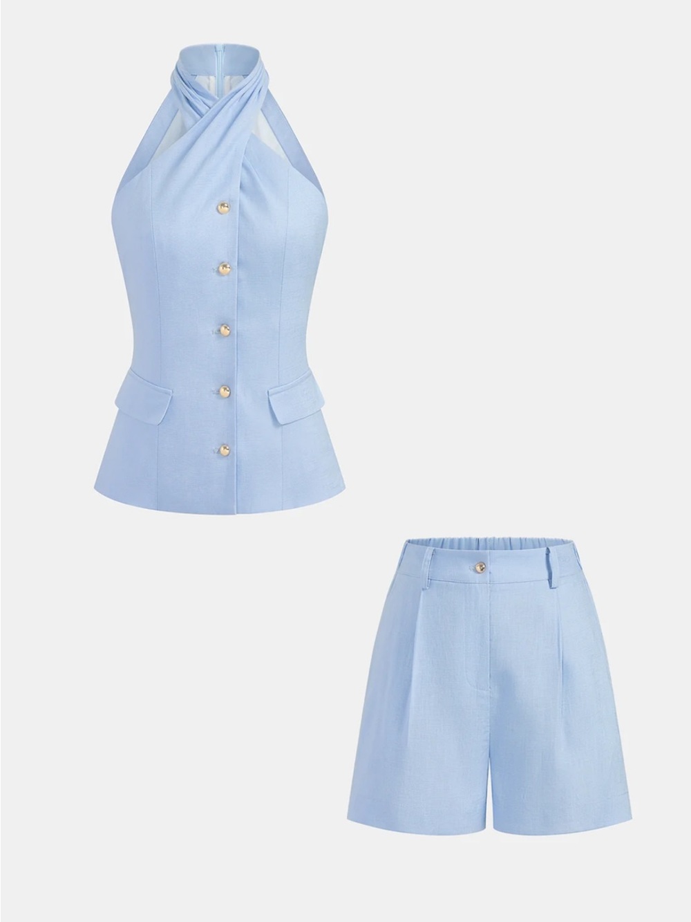 Commense Tencel Blend Halter Buttoned Vest & Shorts Set Size Small NWT